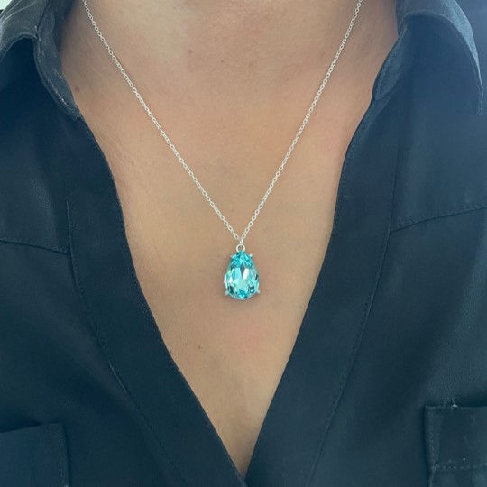 Turquoise & Silver Teardrop Pendant Necklace