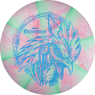 chris dickerson signature edition CT Swirl Roost in a green a pink swirl with blue holographic stamp