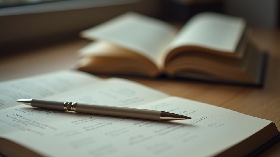 Close-up view of a study desk with open books and stationery