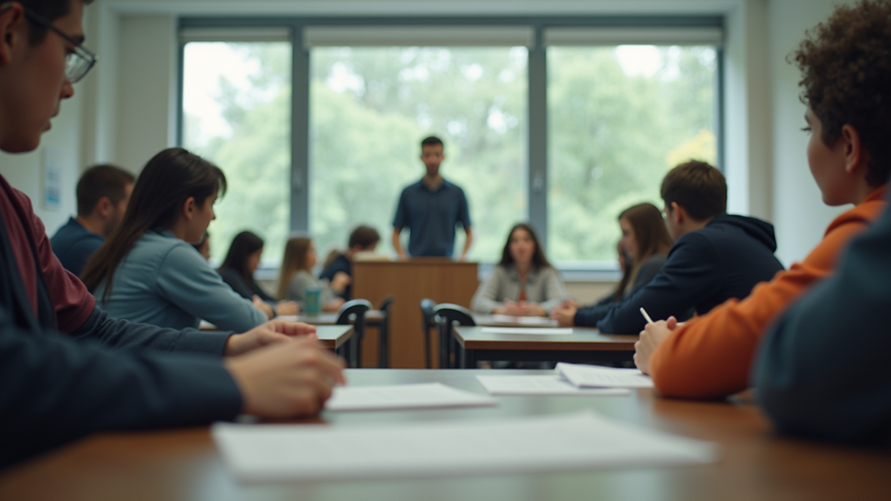 Eye-level view of a classroom with students engaged in learning