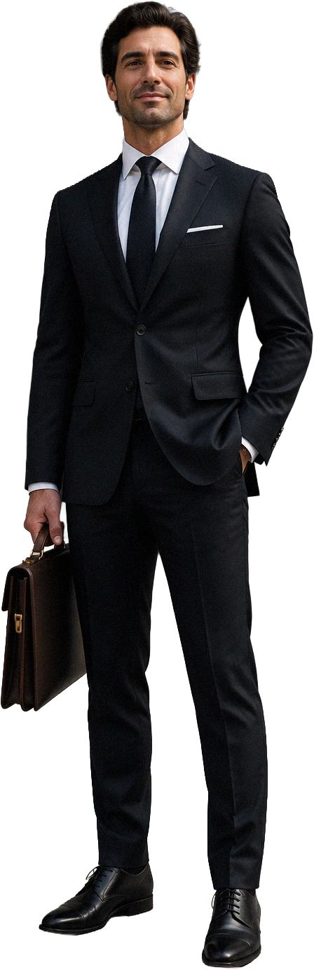 Professional in a dark suit holding a briefcase