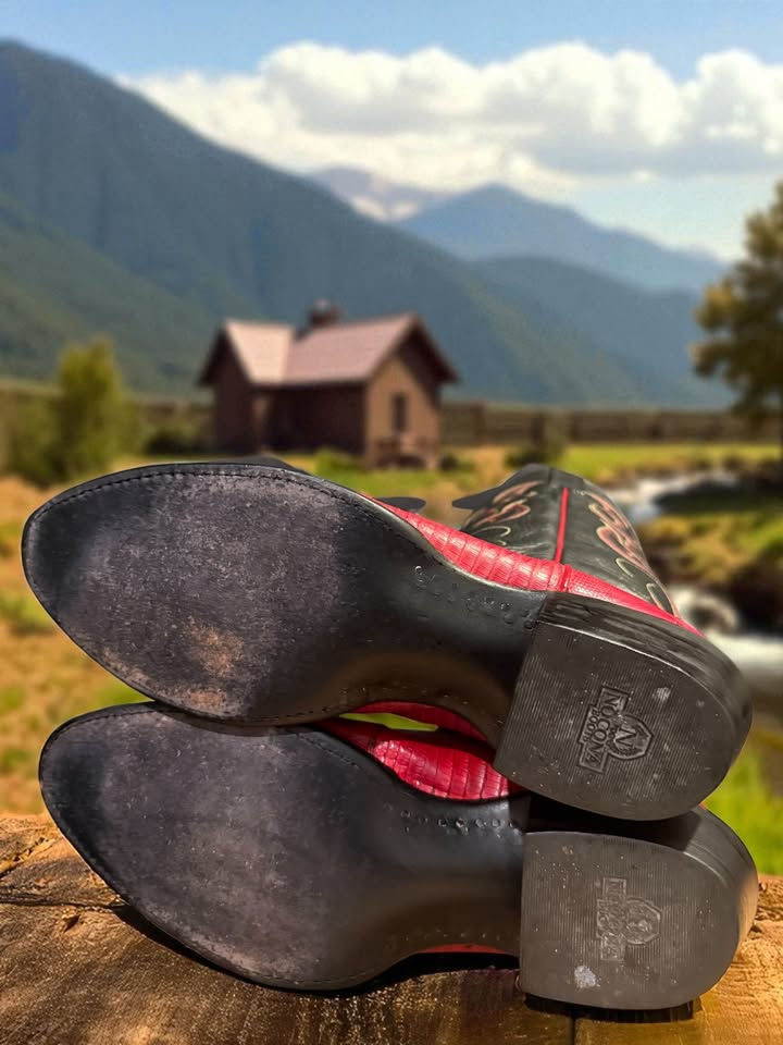 Thumbnail: Nocona Boots HANDMADE USA Red Tegu Lizard Size 10-EEE ORIGINAL! 797-9309