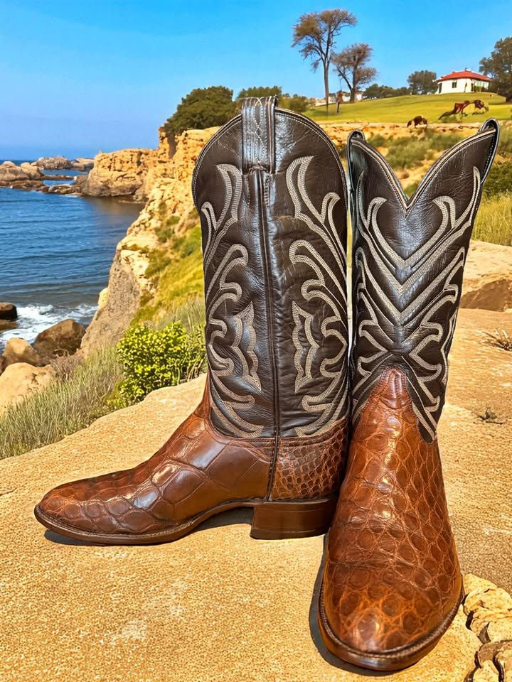 Thumbnail: Tony Lama El Rey Collection Brown Am Gator Bias Cut E0500 Size 9-D 975-18525