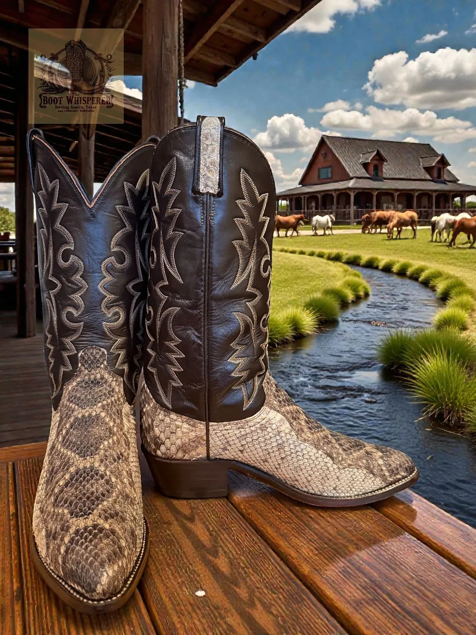 Thumbnail: Dan Post Handmade USA Western Diamondback Rattlesnake 56580 Sz 9.5-D 1133-28532