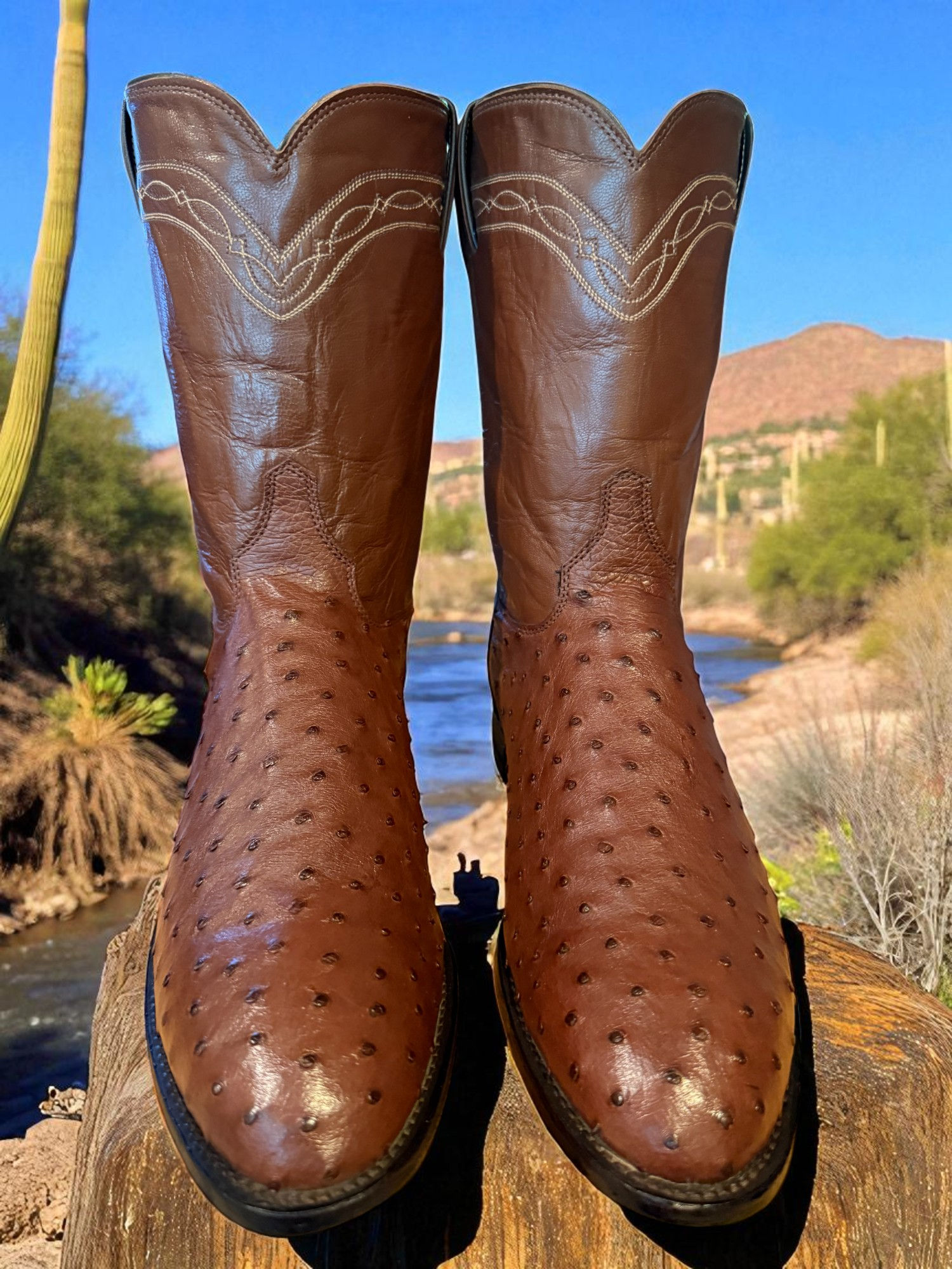 Justin Exotic Brown Full Quill Ostrich 3105 Roper Cut 13-D Excellent! 905-20783