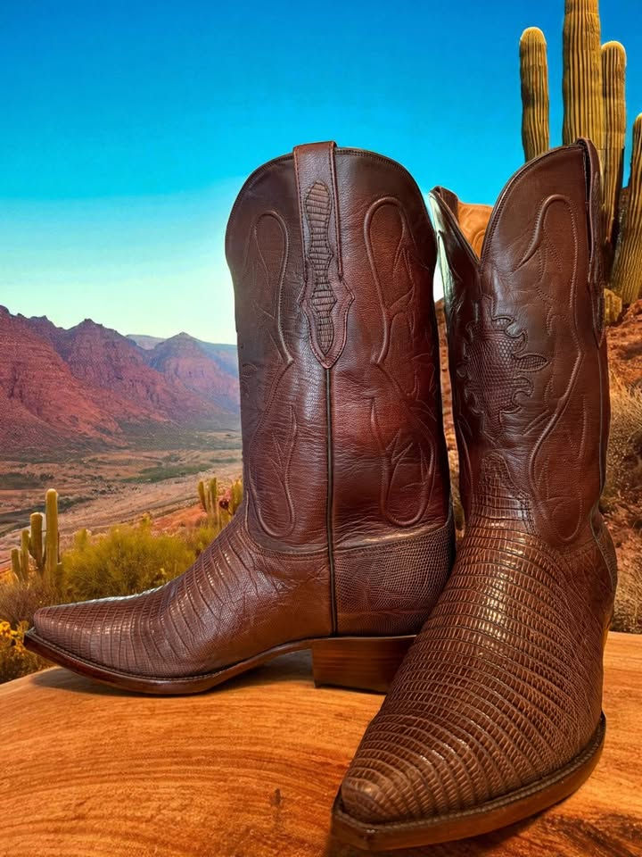 Thumbnail: Black Jack Handmade Chocolate Tegu Lizard SB273 Size 11-EE NICE! 984-21629