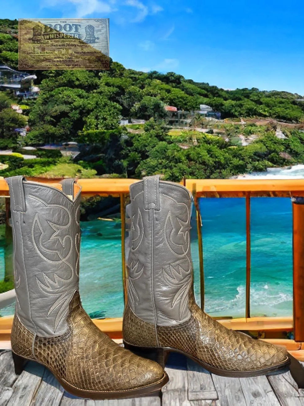 Thumbnail: Nocona White Label 9052 Exotic Green Tinted Python Snake Size 9.5-B 1196-16845