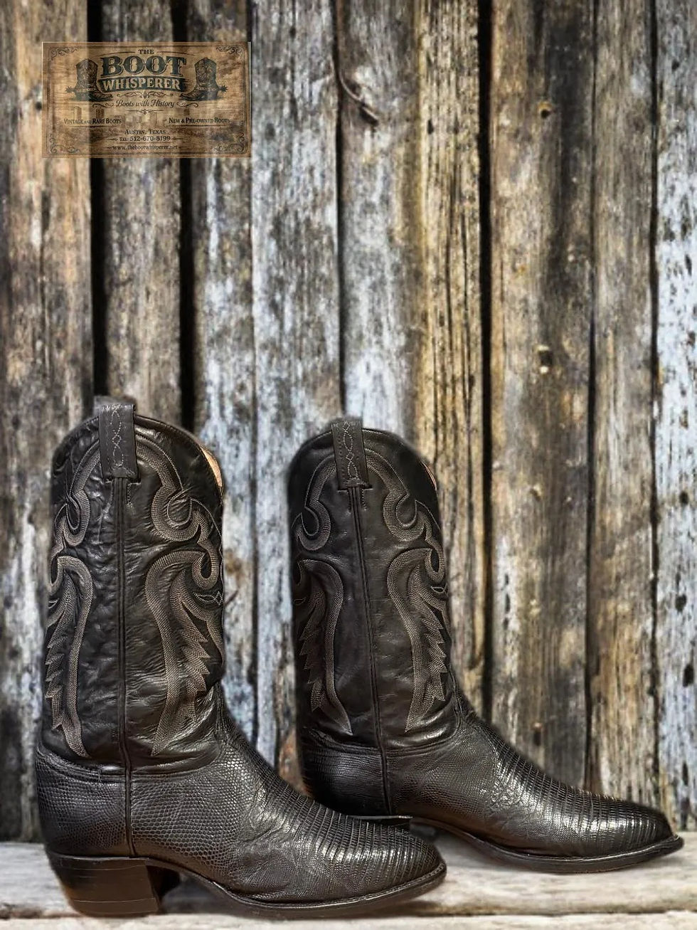 Thumbnail: Tony Lama Dress 9150 Black Exotic Tegu Lizard Size 9.5-D NICE! 1176-8379