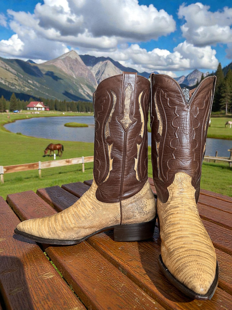 Thumbnail: Montana Handmade Natural Exotic Tegu Lizard 502574 Size 9.5-D Sick! 1036-21921