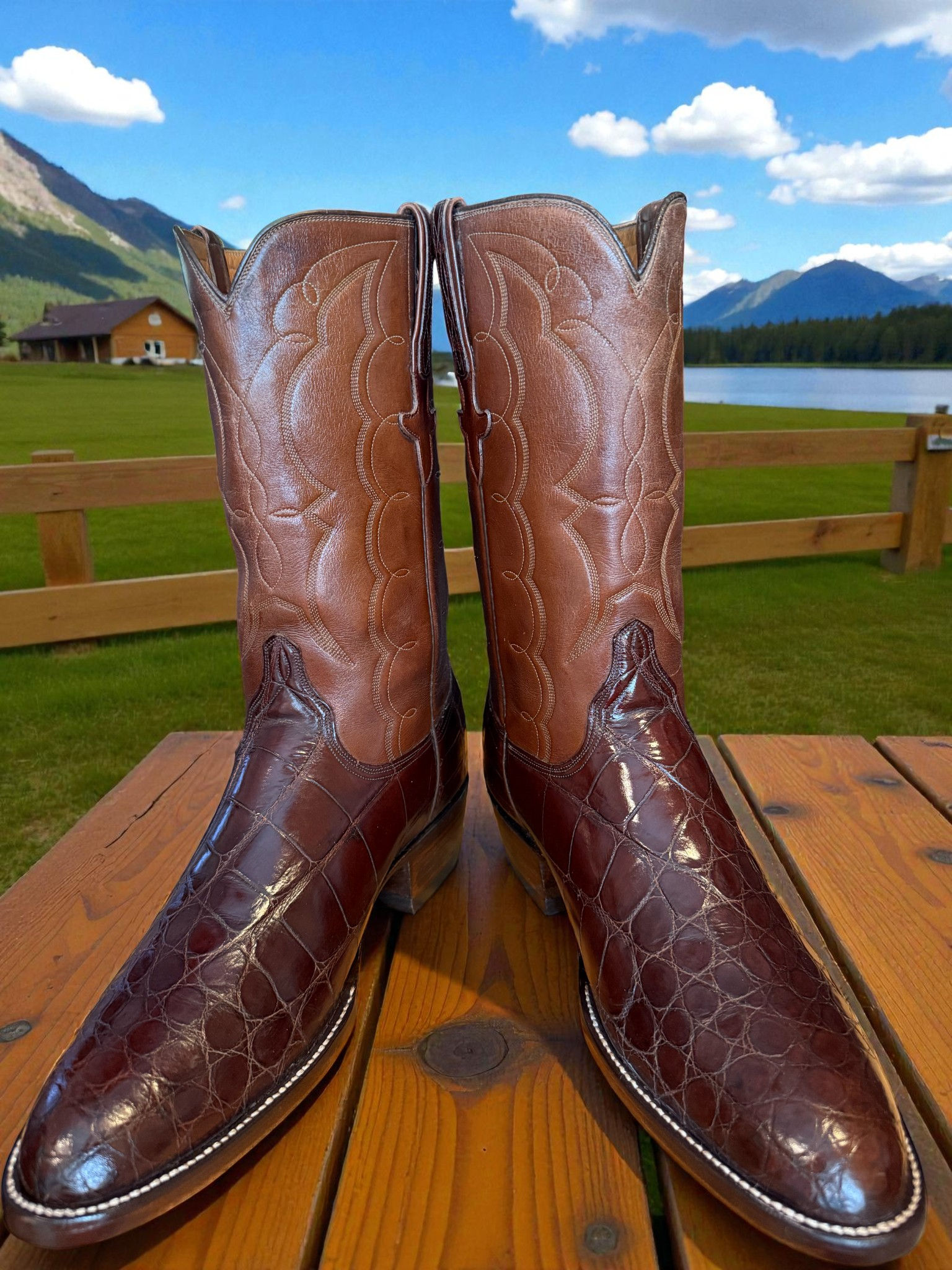Lucchese San Antonio 1981 Bias Cut Chocolate American Alligator 6420RX Size 12.5