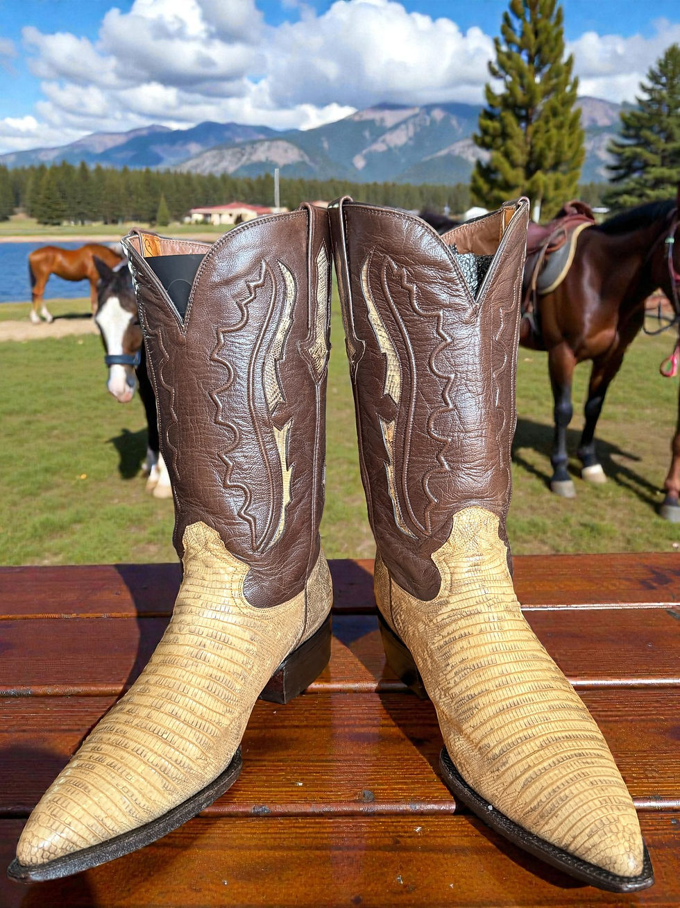 Thumbnail: Montana Handmade Natural Exotic Tegu Lizard 502574 Size 9.5-D Sick! 1036-21921