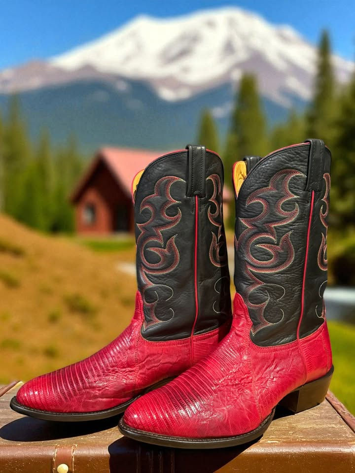 Thumbnail: Nocona Boots HANDMADE USA Red Tegu Lizard Size 10-EEE ORIGINAL! 797-9309