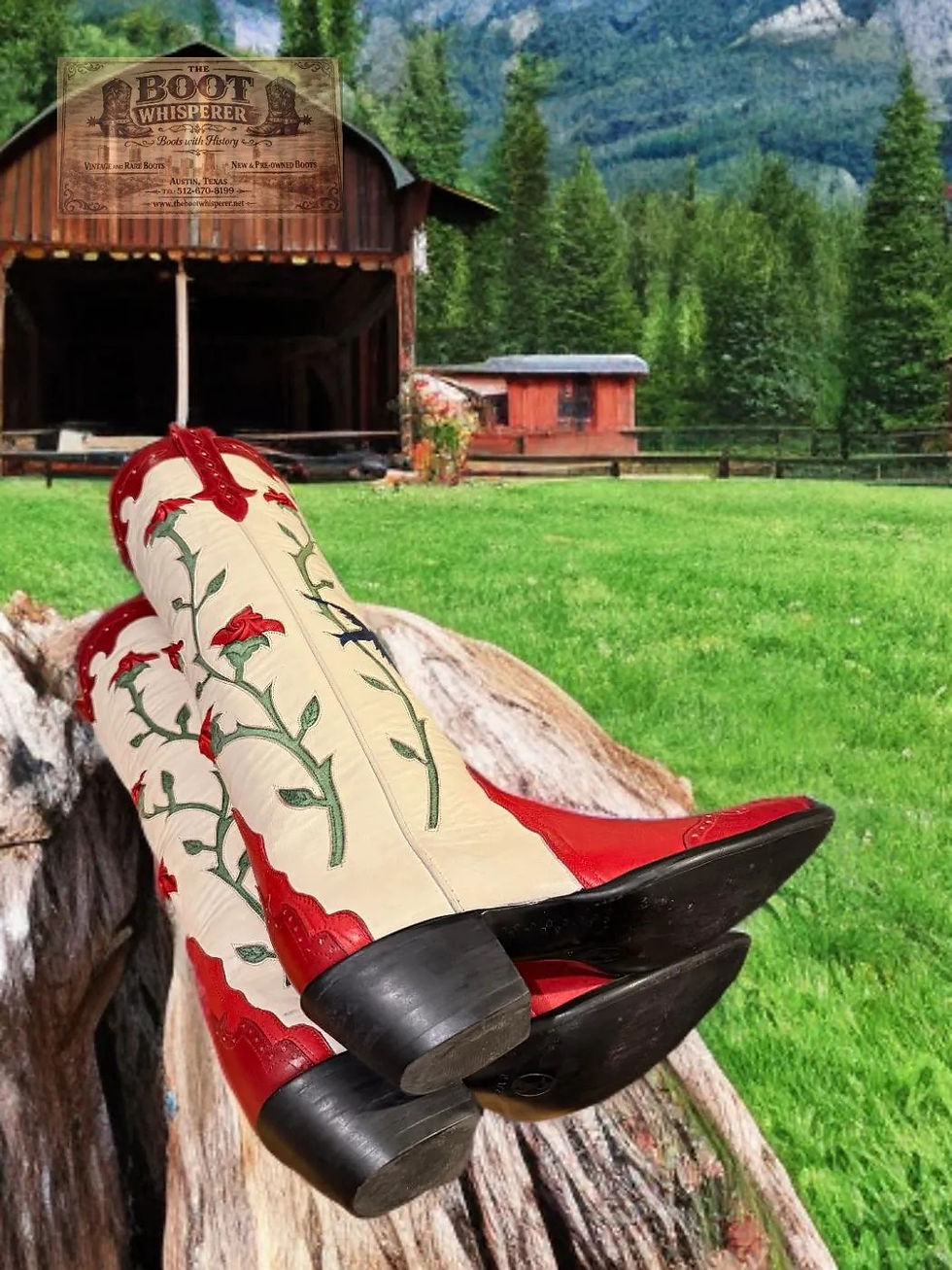 Thumbnail: Stallion Boots 1448 Handmade Tita's Blue Bluebirds & Roses Triad 8.5-C 1166-7729