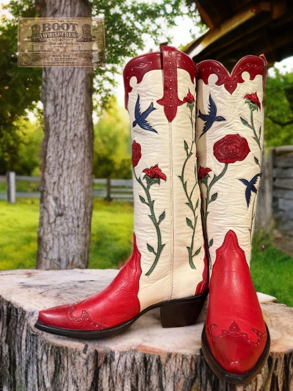 Thumbnail: Stallion Boots 1448 Handmade Tita's Blue Bluebirds & Roses Triad 8.5-C 1166-7729