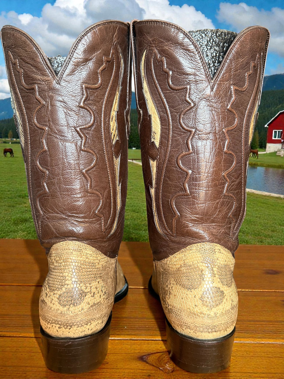 Thumbnail: Montana Handmade Natural Exotic Tegu Lizard 502574 Size 9.5-D Sick! 1036-21921