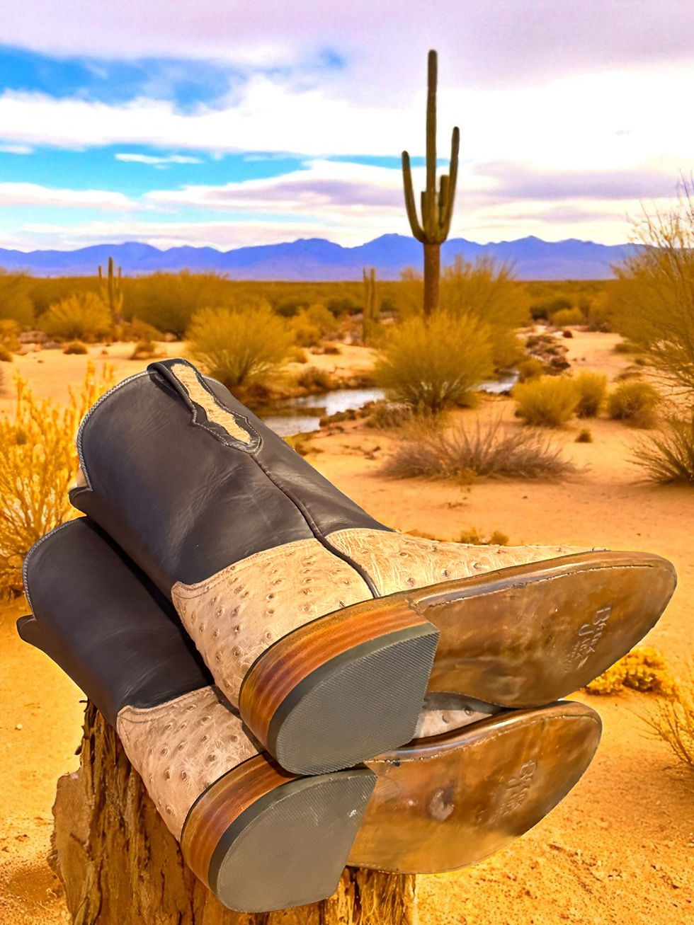 Thumbnail: Black Jack Handmade Exotic FQ Ostrich Roper Burnished Tan Size 13-D BRAND NEW! 9