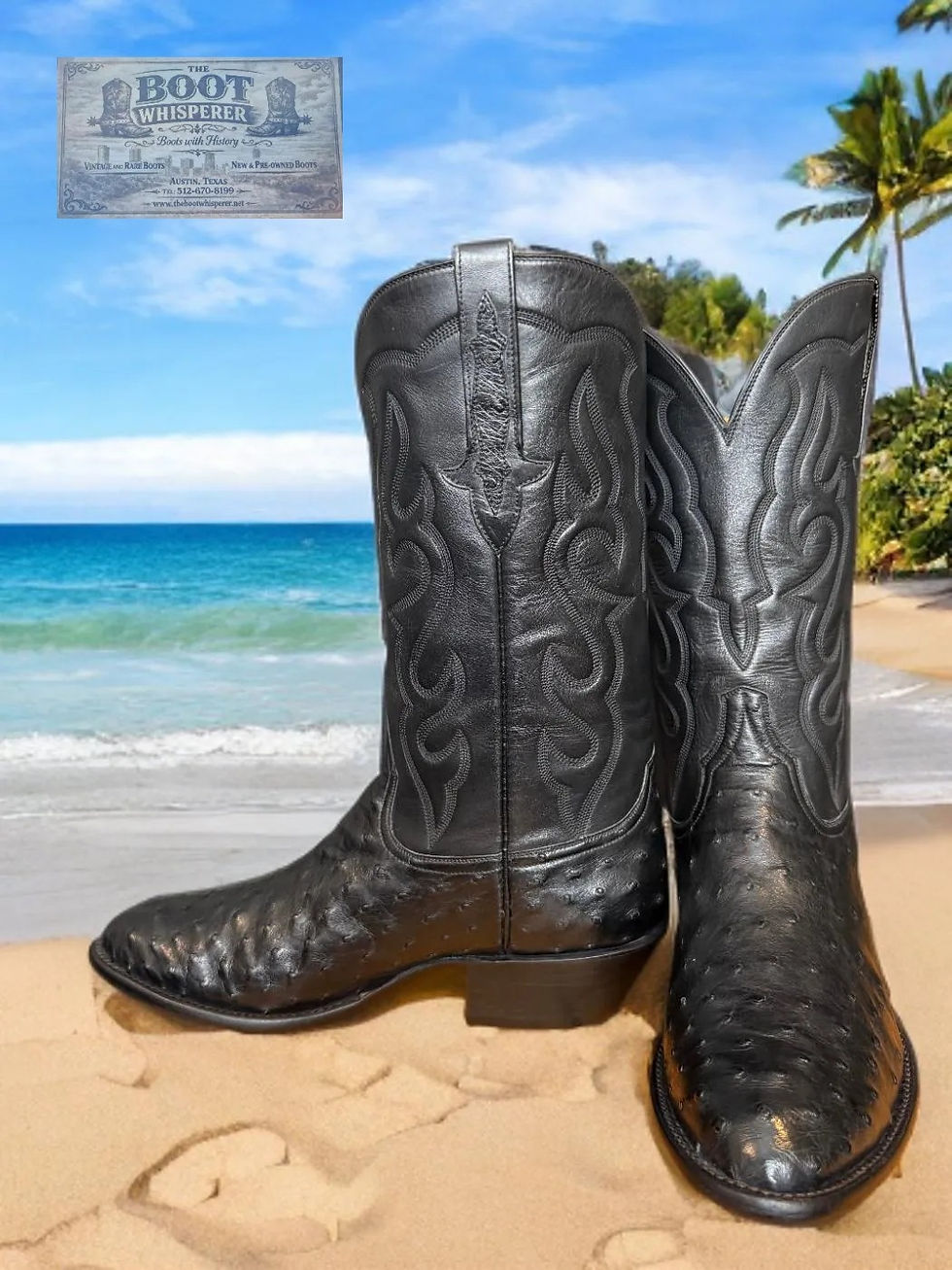 Thumbnail: Stallion Custom Black Full Quill Ostrich Size 9-D GORGEOUS! 1190-40000