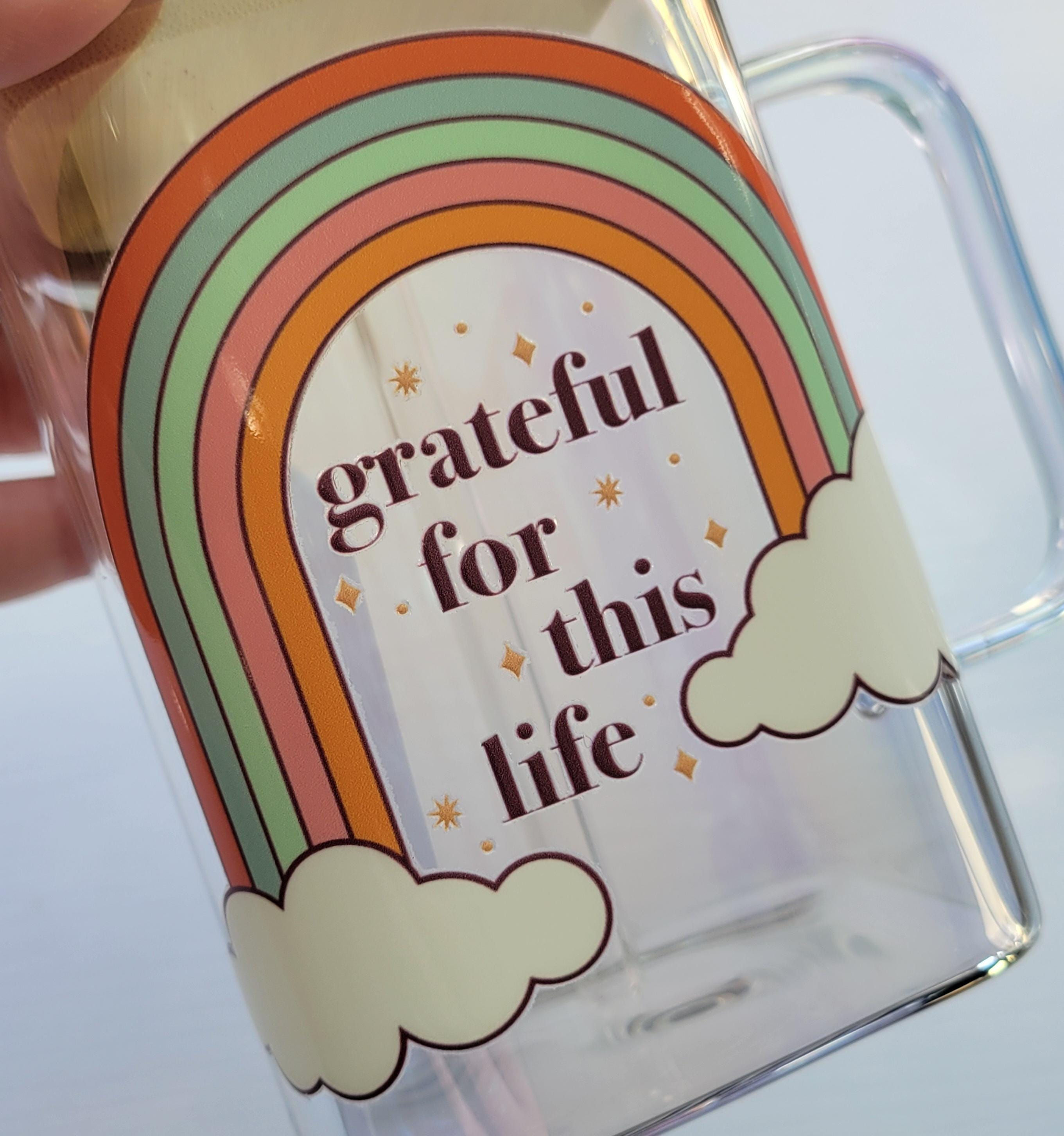 Cute square glass tumbler with lid & straw