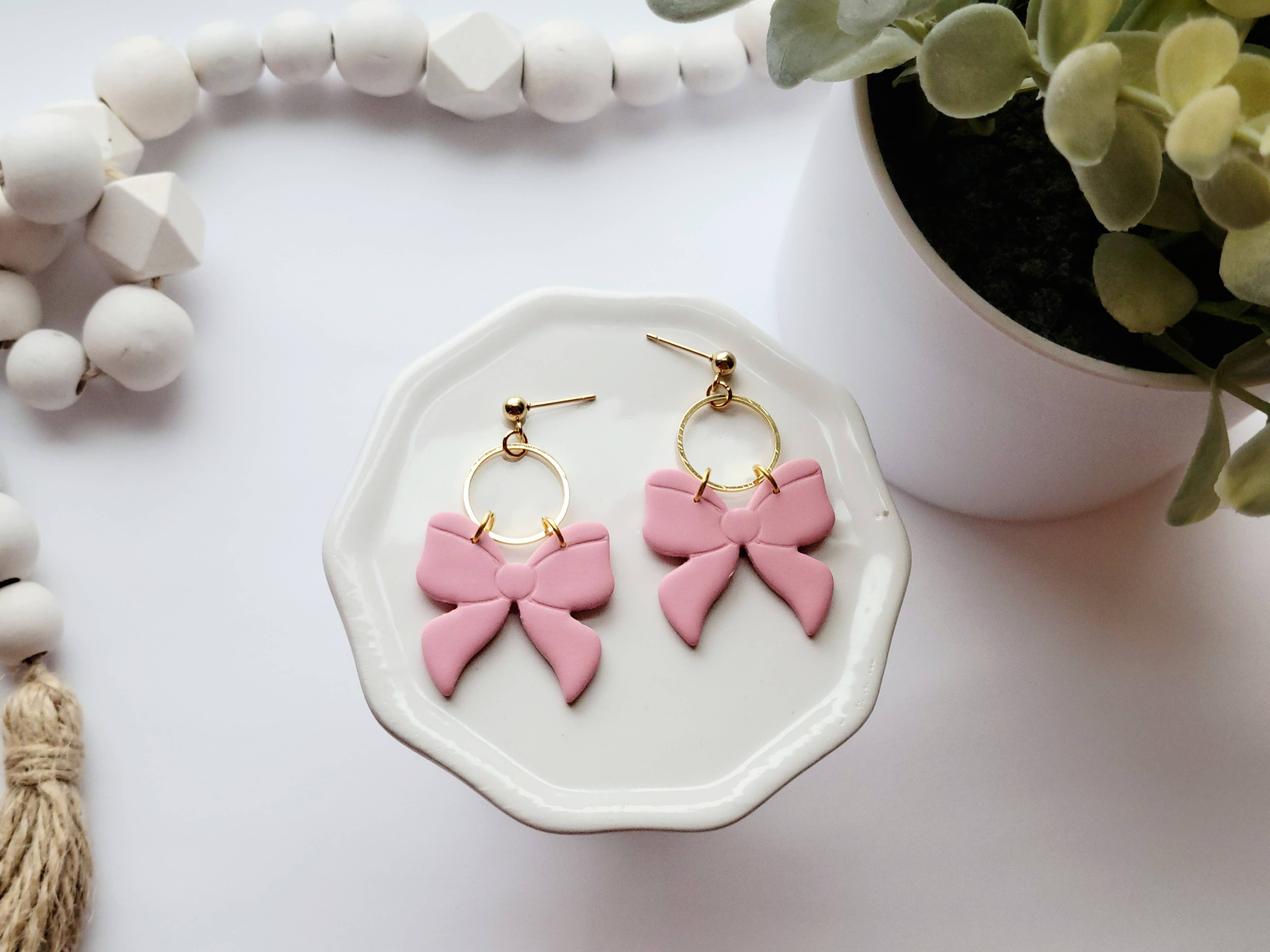 The Bow Dangles- Valentine’s Day Clay Earrings
