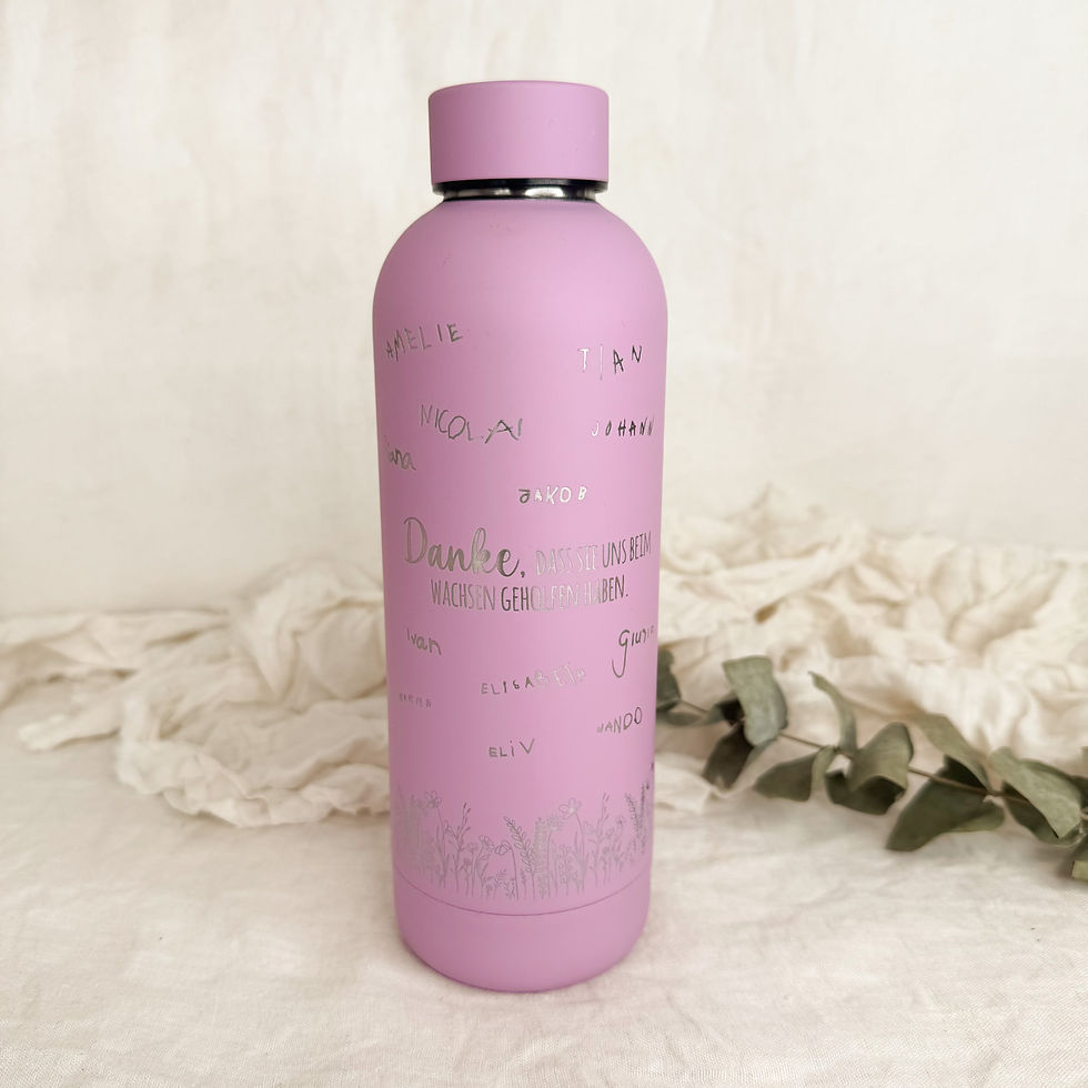 Miniaturbild: Personalisierte Trinkflasche - „Danke, dass Sie uns beim wachsen geholfen haben“