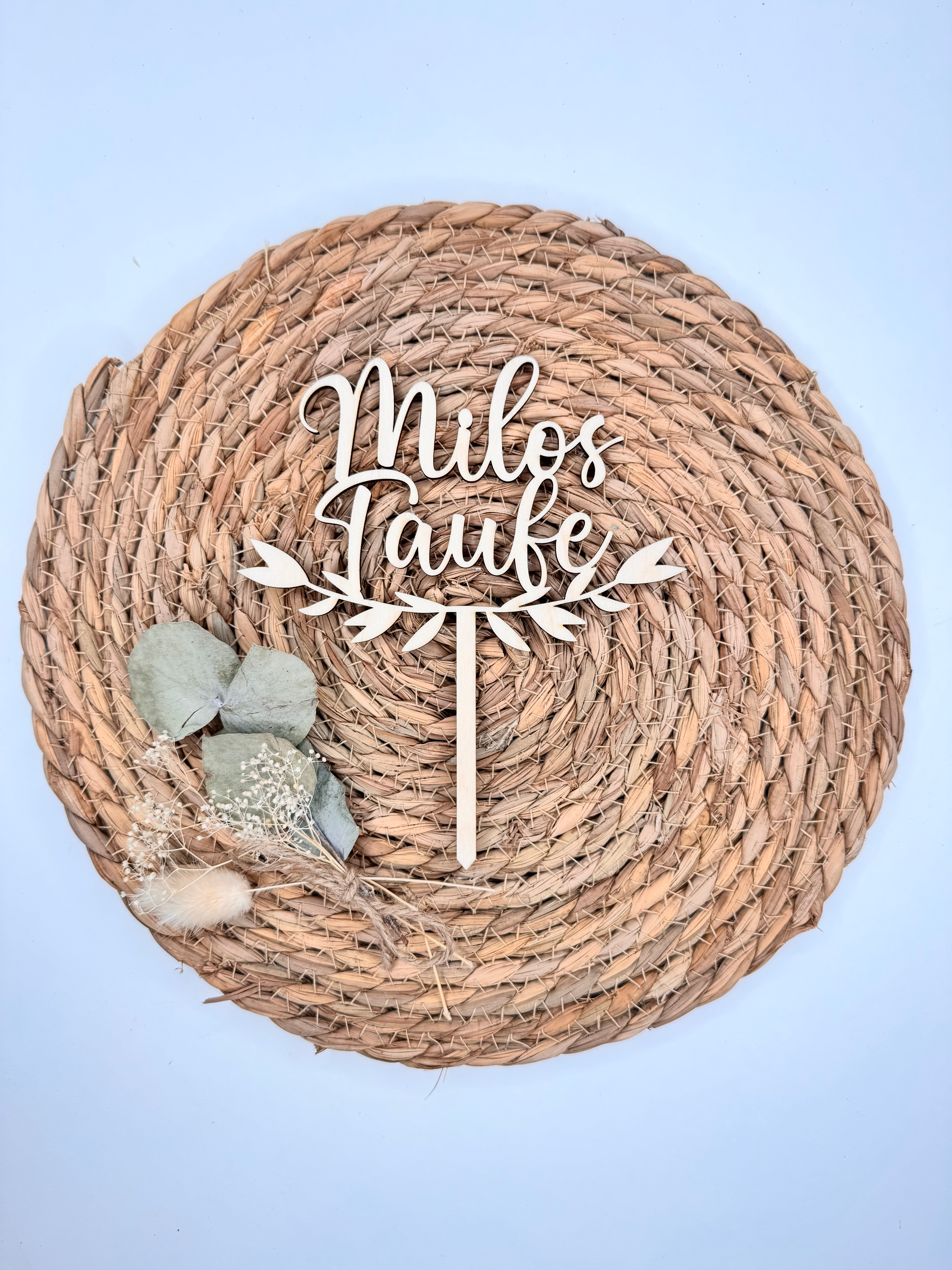 Caketopper Blätterkranz "Anlass + Name"