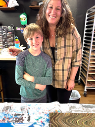 Mother and son after fluid art project