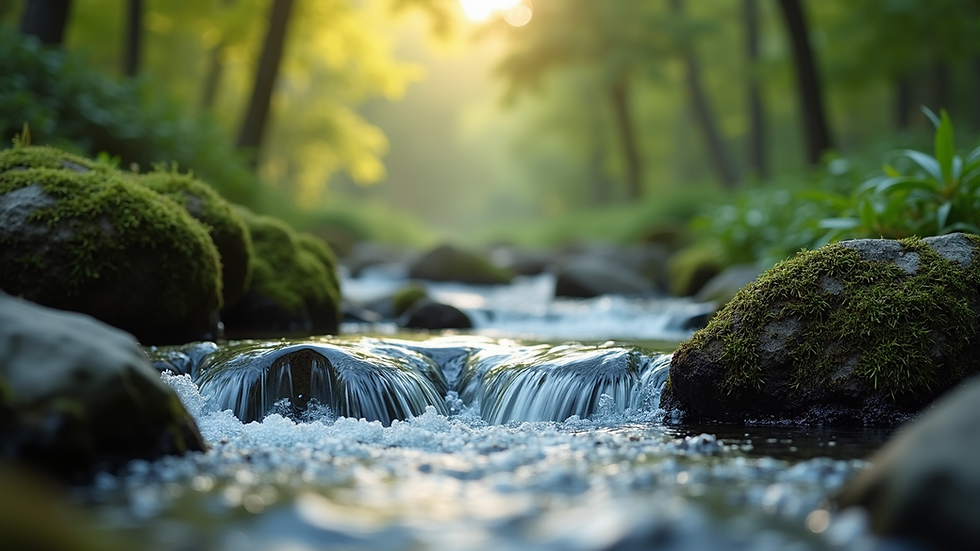Close-up view of a serene nature scene with flowing water