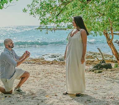 Surprise marriage proposal on a hidden beach in Bayahibe followed by a romantic engagement photo session in the Dominican Republic.