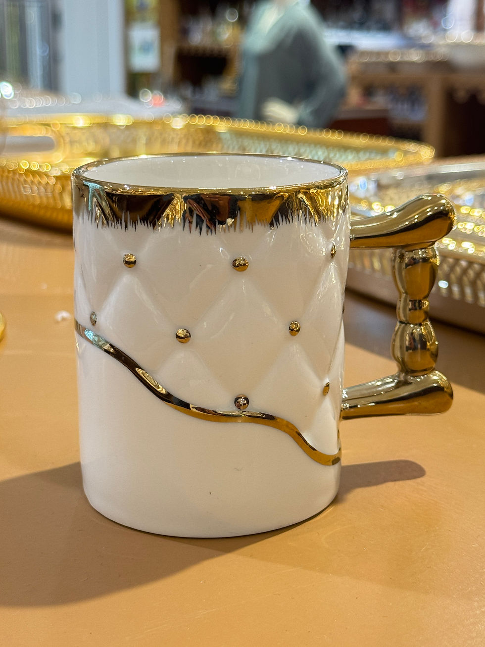 Thumbnail: Luxury White & Gold Coffee Mug Set with Elegant Stand – 7 Pieces