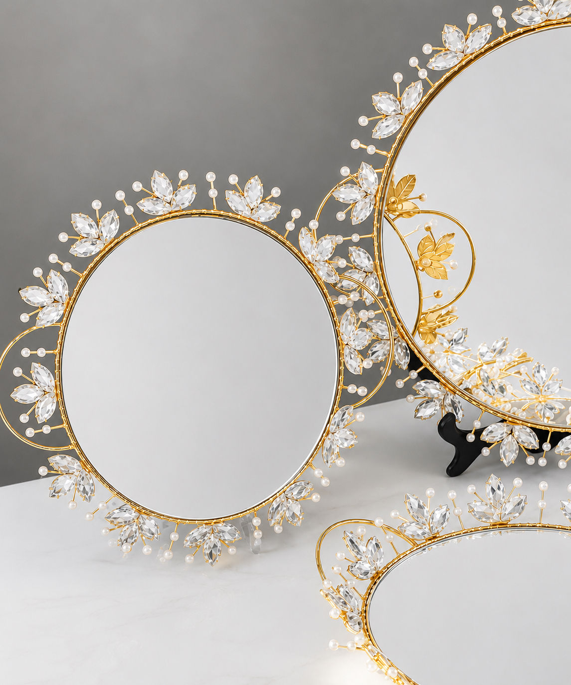 Crystal Floral Decorative Tray Set with Gold/Sliver Frame