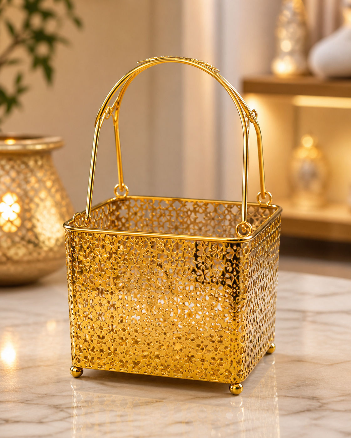 Royal Gold Ornate Basket – Luxury Decorative Holder