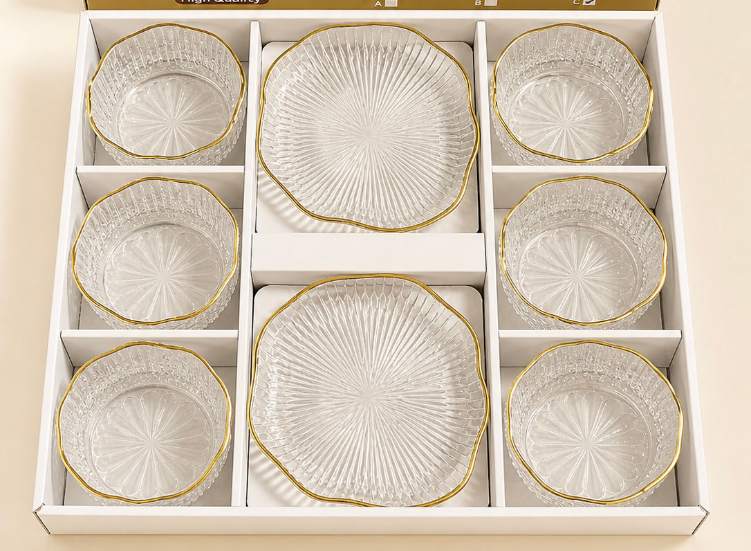 Golden Edge Glass Bowl & Saucer Set