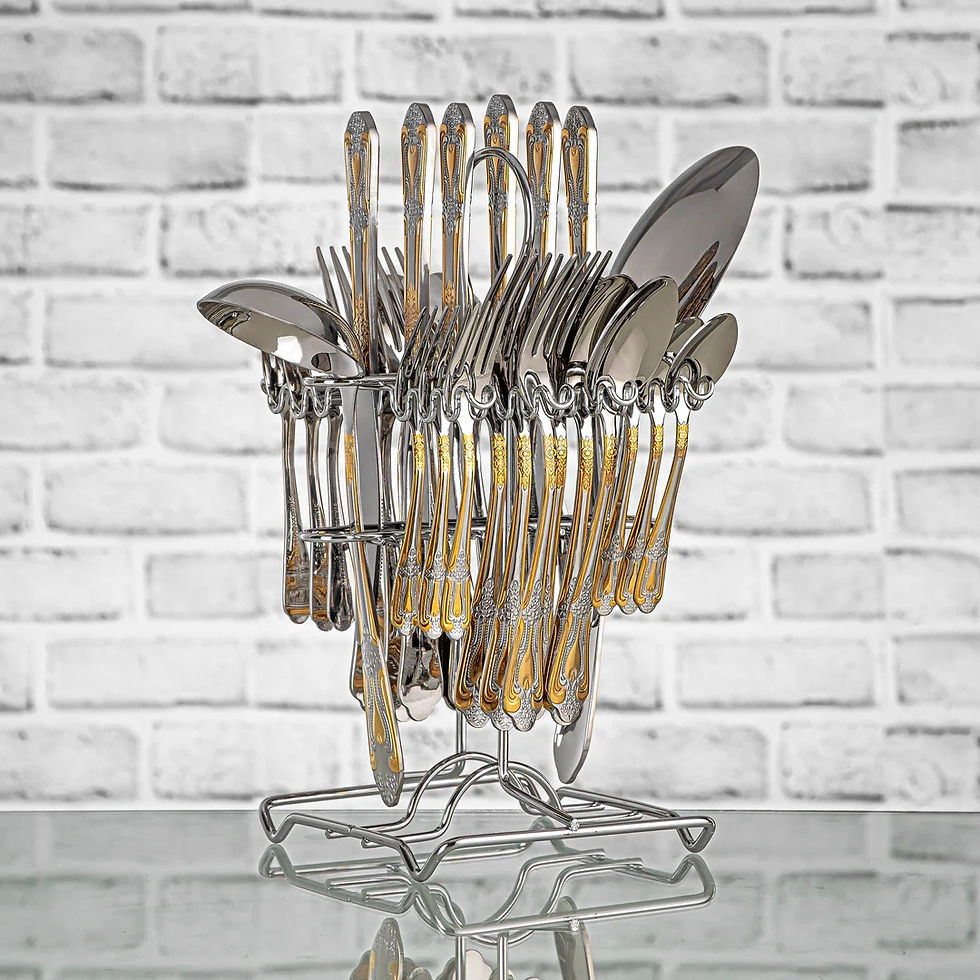 Almarjan 32 Pieces Stainless Steel Cutlery Set With Holder Silver & Gold