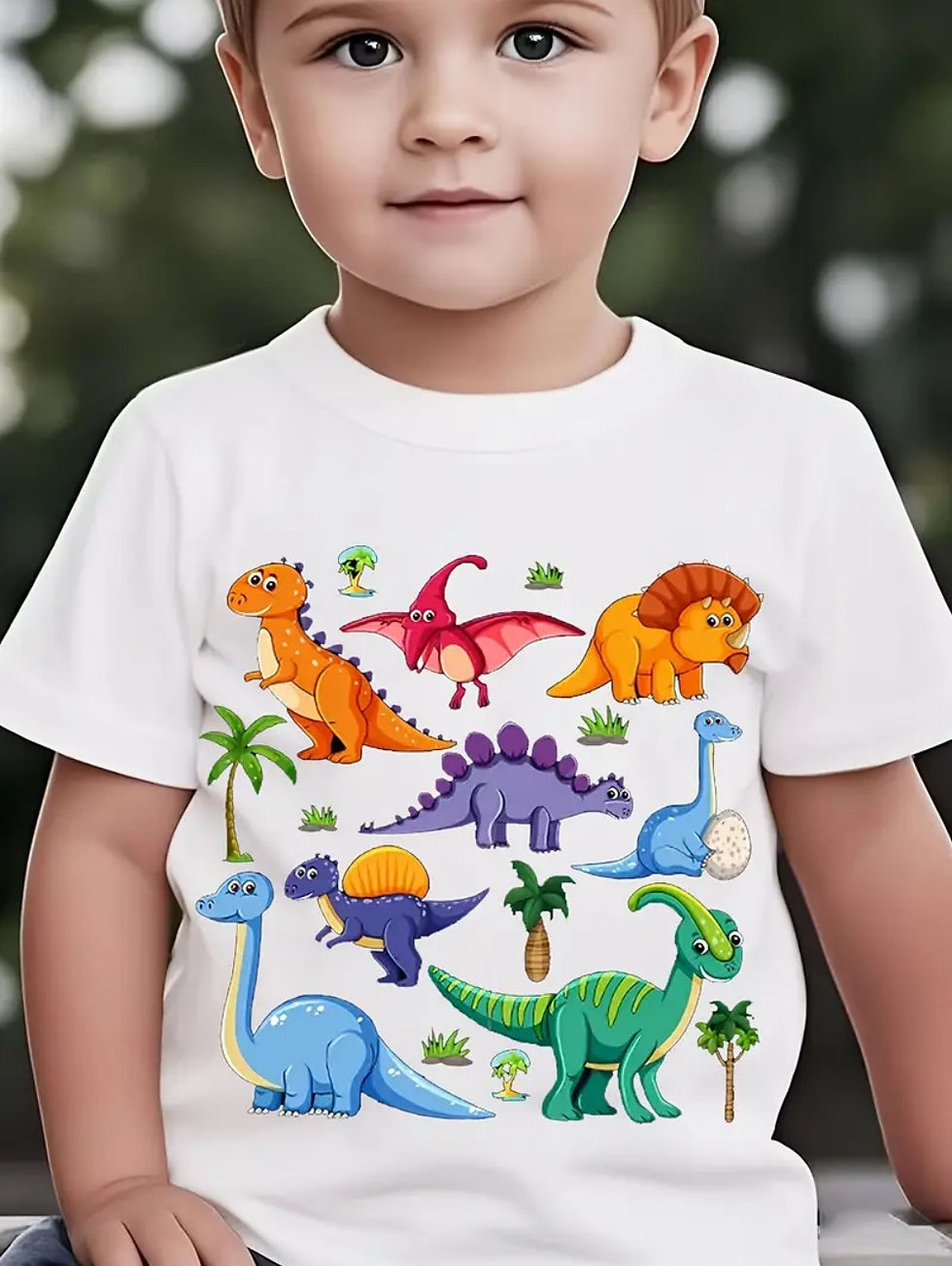 Thumbnail: Dinosaur  Boys' T-Shirt Colorful Cartoon Print Summer Short Sleeve Tops Fashion 