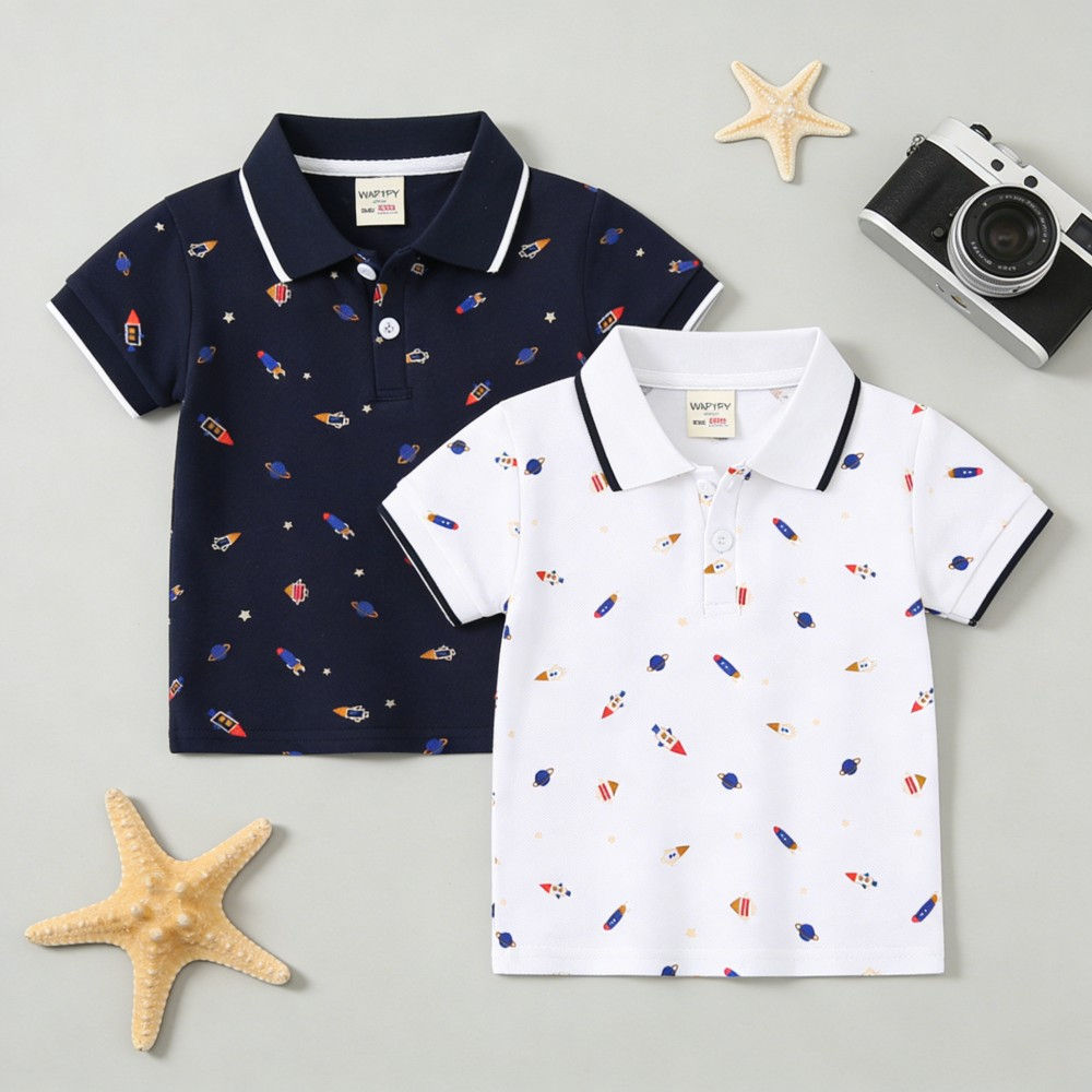 Summer Casual Kids Polo Shirt 1-7 Years Toddler Boys Cotton Breathable Turn-down