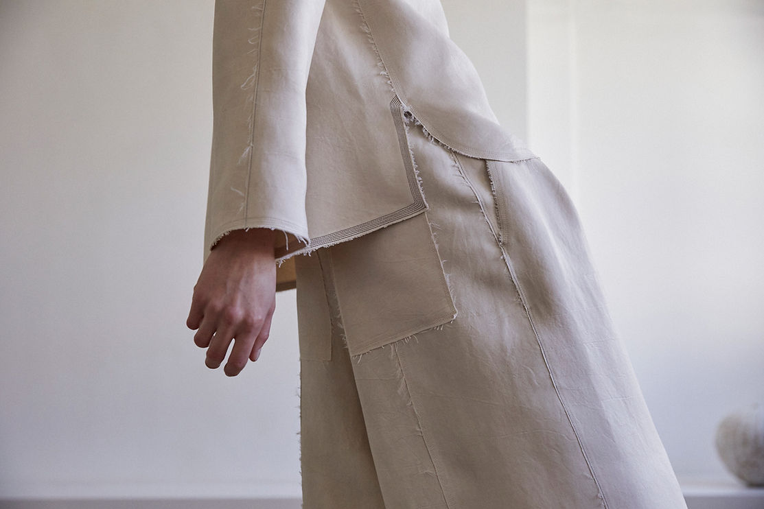 Tumbled Duchess Throw Back Collar Tunic. Tumbled Duchess Culottes