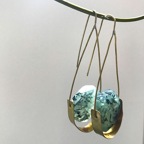 Faceted Prehnite Drop Frame Earrings