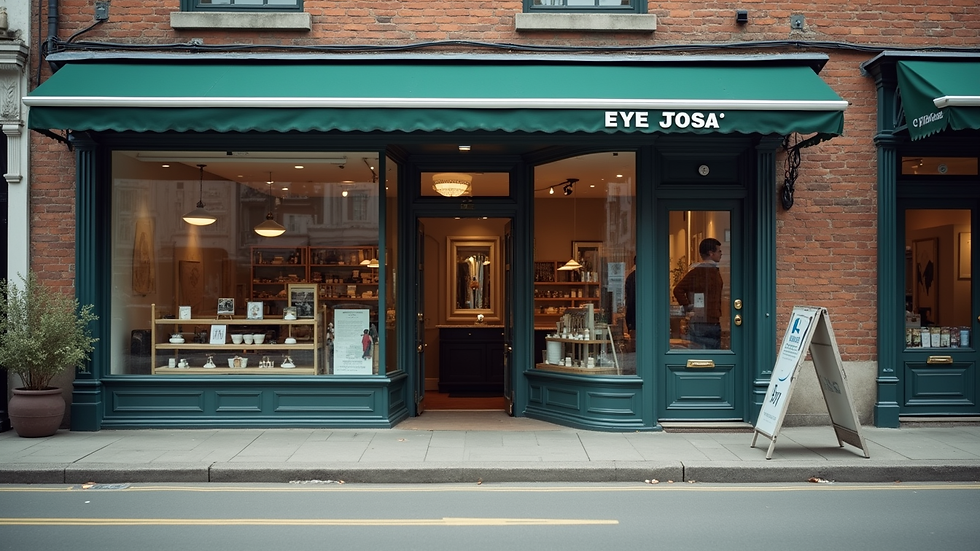 Eye-level view of a local business storefront with clear signage