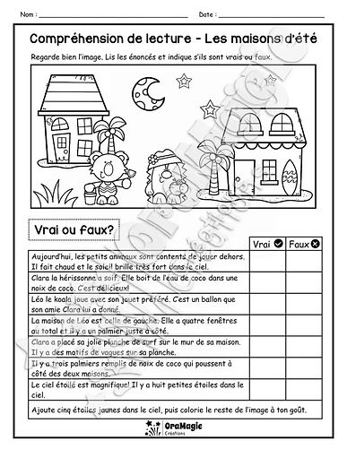 Compréhension de lecture - VRAI OU FAUX - Les maisons d'été