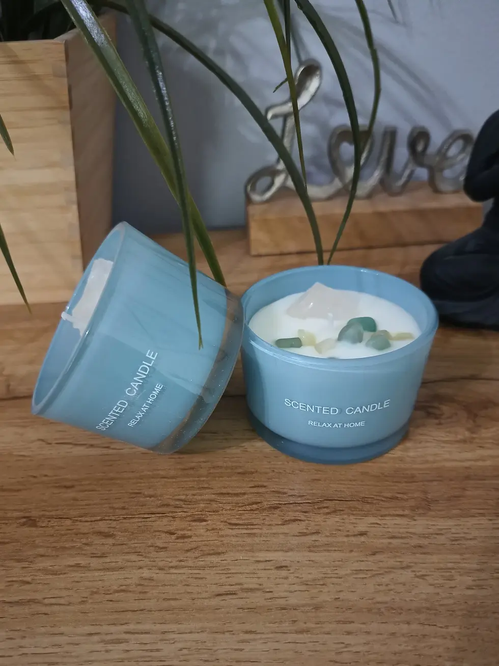 Miniaturbild: Zwei blaue Kerzen mit Kristallen, Kristalle, Yankee Candle, Dekovision