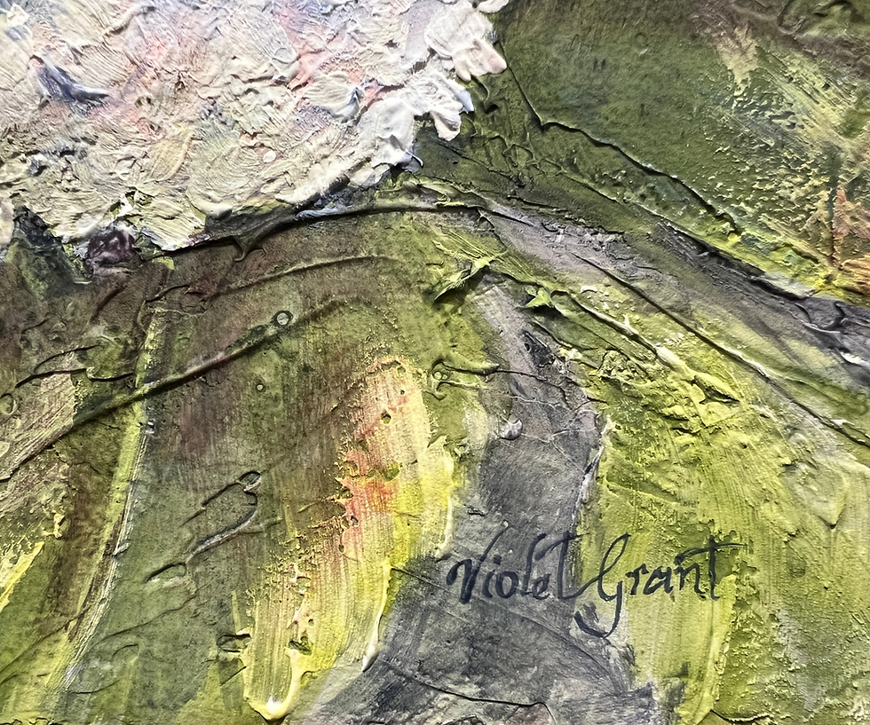 Thumbnail: signature close up on textured blue Hydrangea painting