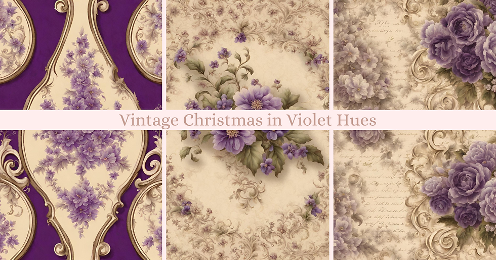 Miniature : digital mauve roses and Santa vintage Christmas paper