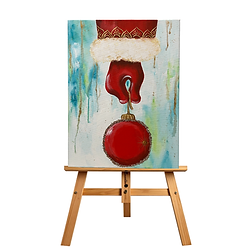 Santa Claus holding a Christmas bauble on a teal watercolor background. Christmas ~ The Family Bauble