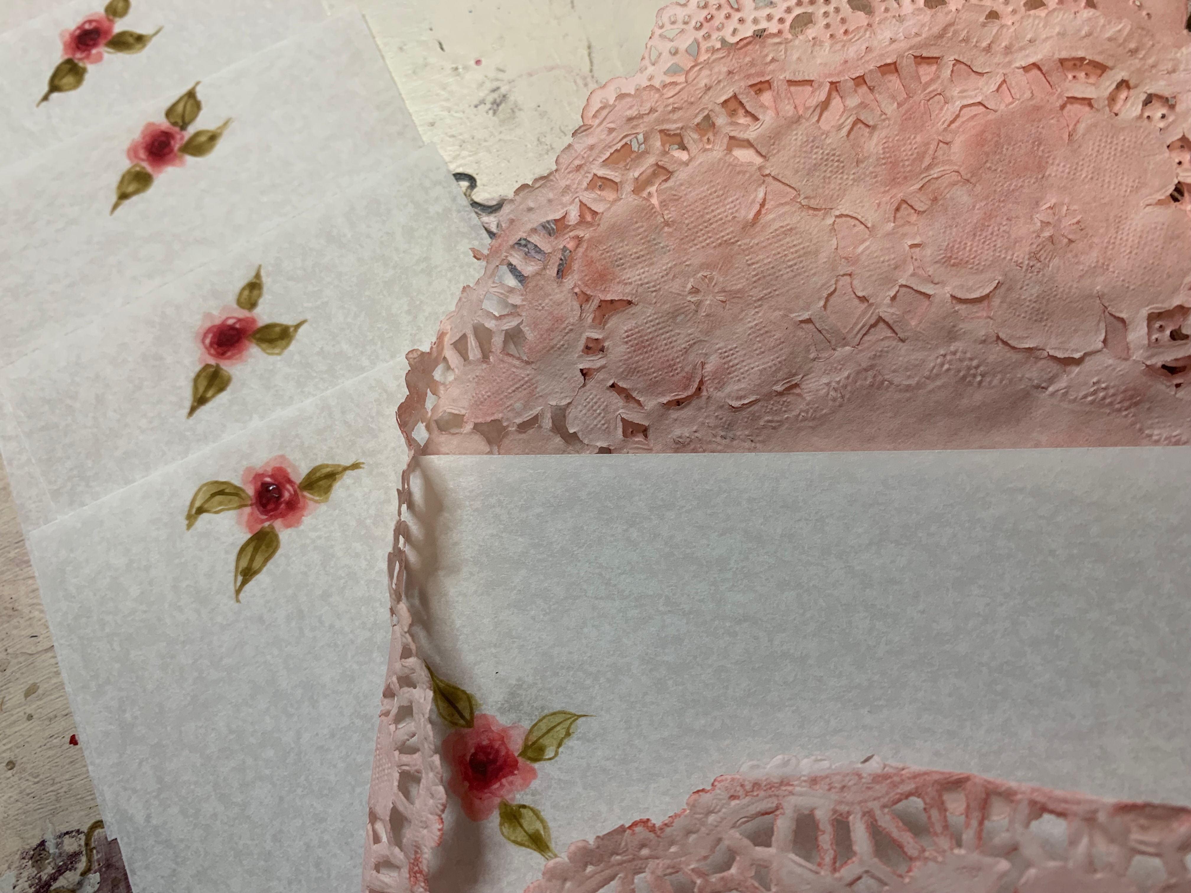 Doily Pockets with Hand Painted Rose Vellum