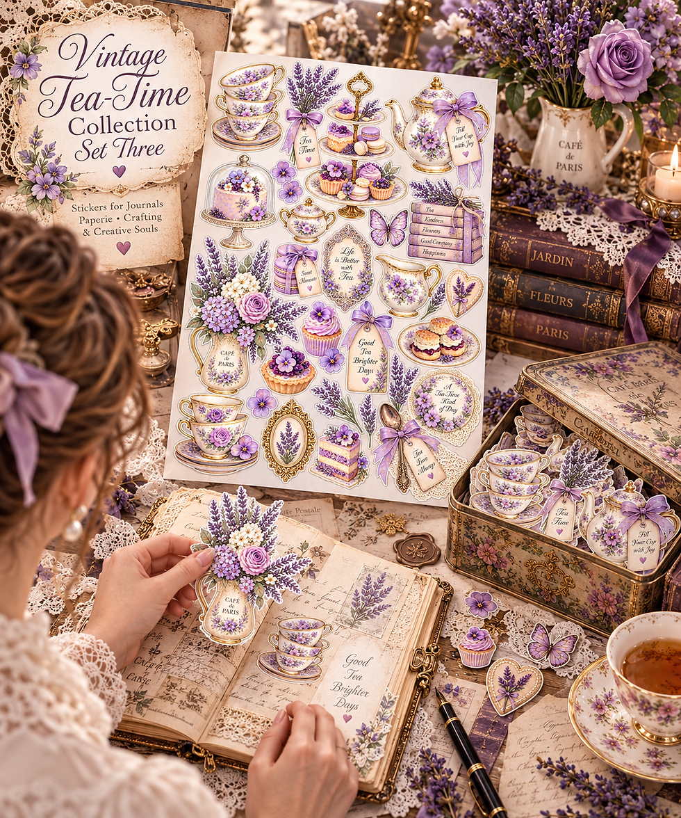 Thumbnail: Vintage Tea-Time Sticker Collection | 3 Sets, Victorian Tea Party Ephemera