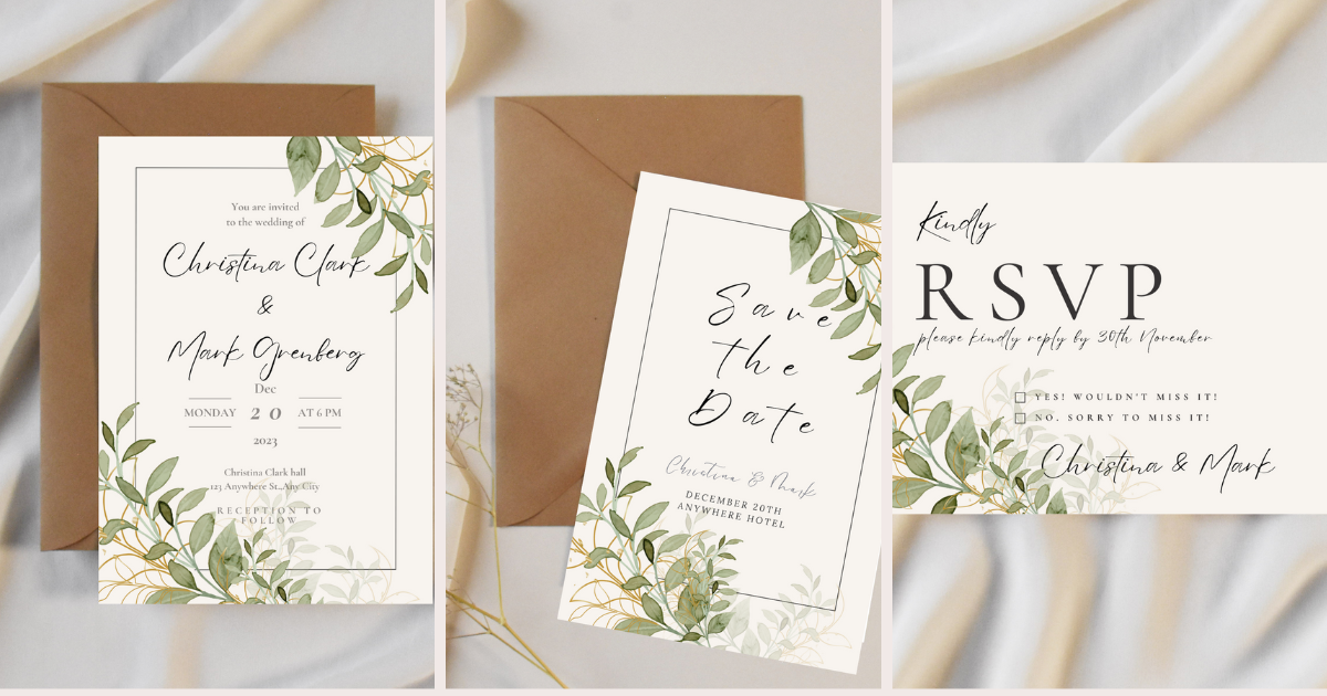 Sage Green Foliage Wedding Template Bundle