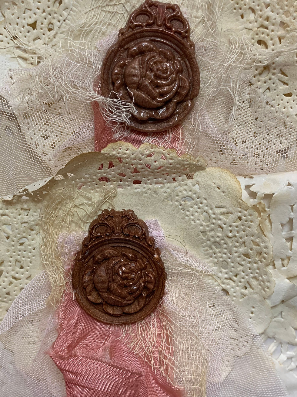 Thumbnail: Doily Pockets with Hand Painted Rose Vellum & Wax Seal