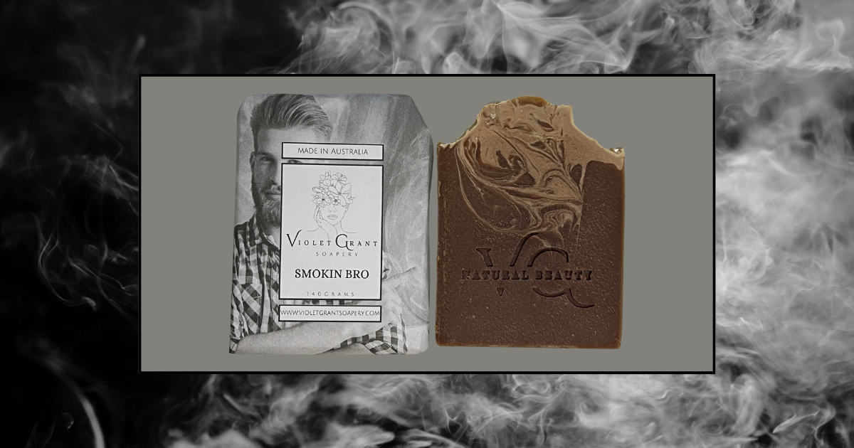 a picture of Smokin Bro soap alongside the wrapped version of the soap