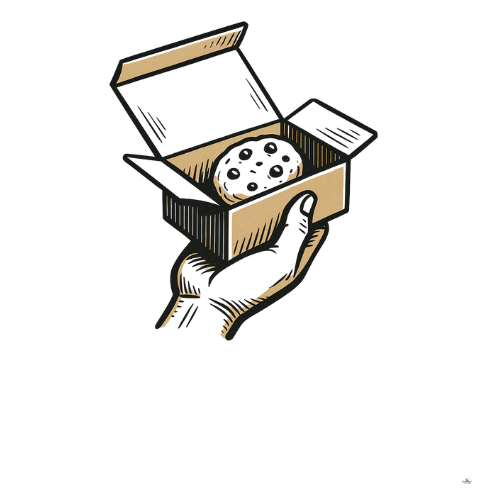 Hand styled in the 50s style reaching out with a box of cookies