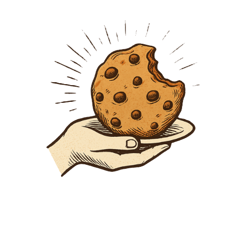 A cartoon hand holding a cookie up in its palm